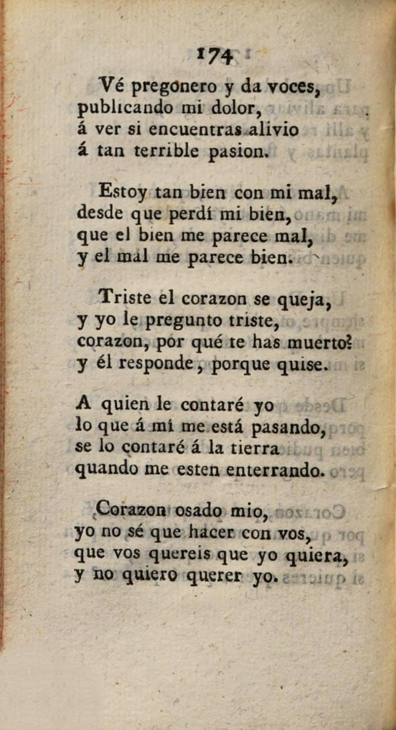 Página 174 de la edición de 1799 de Colección de las mejores coplas, de seguidillas, tiranas y polos...