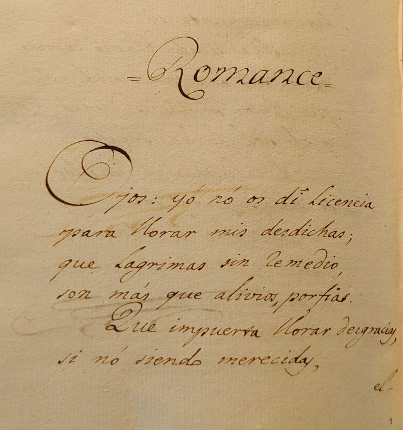 Fragmento de la p.276 de P-La 49-III-79 con el comienzo del Romance "Ojos yo no os di licencia"