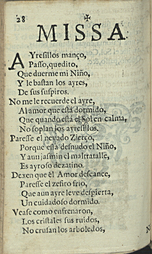 Comienzo de Airecillos mansos en el pliego de villancicos de la Capilla Real de Lisboa de la Navidad de 1681