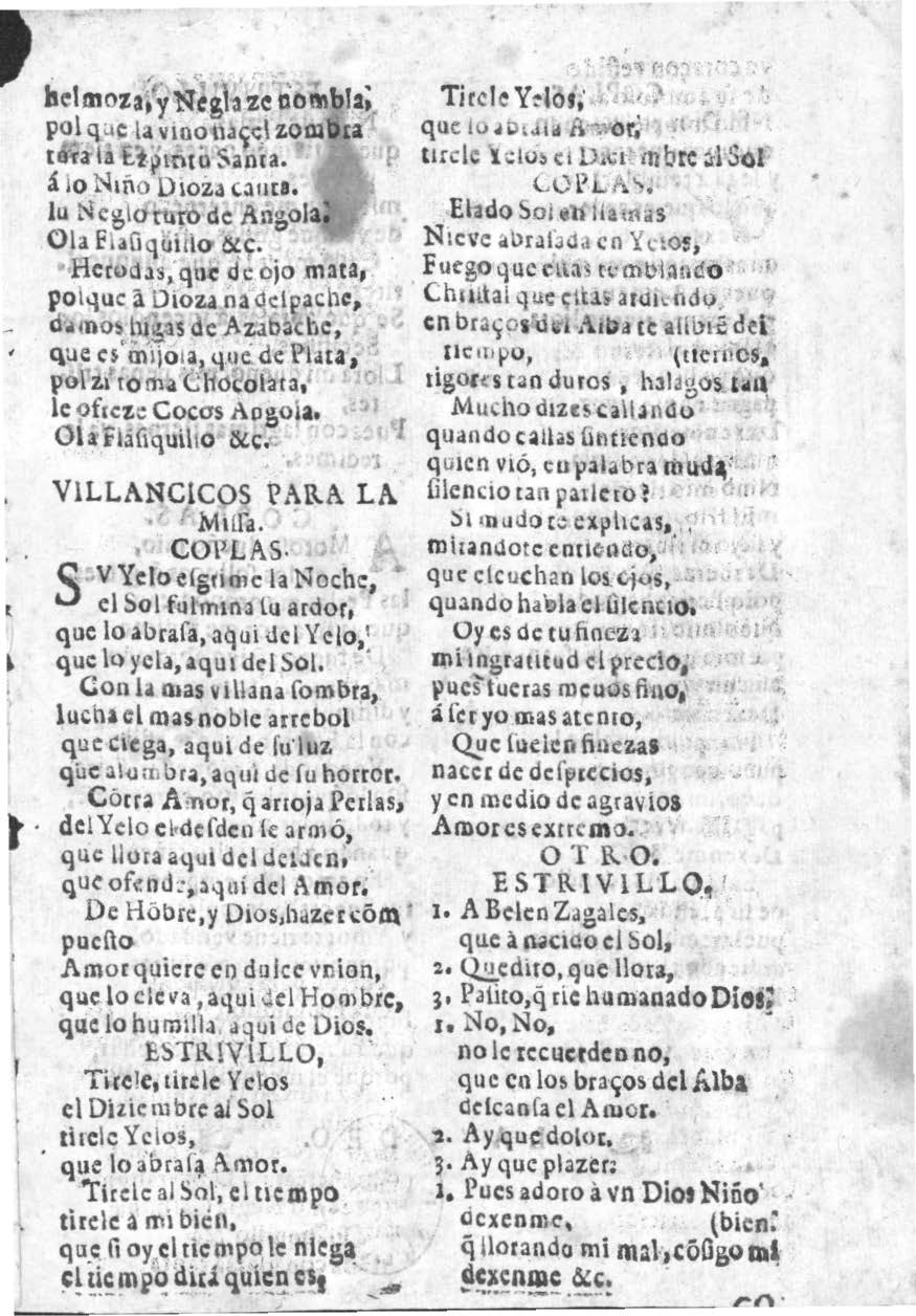 Comienzo del último villancico de los cantado en la Navidad de 1669 en la Catedral de Córdoba