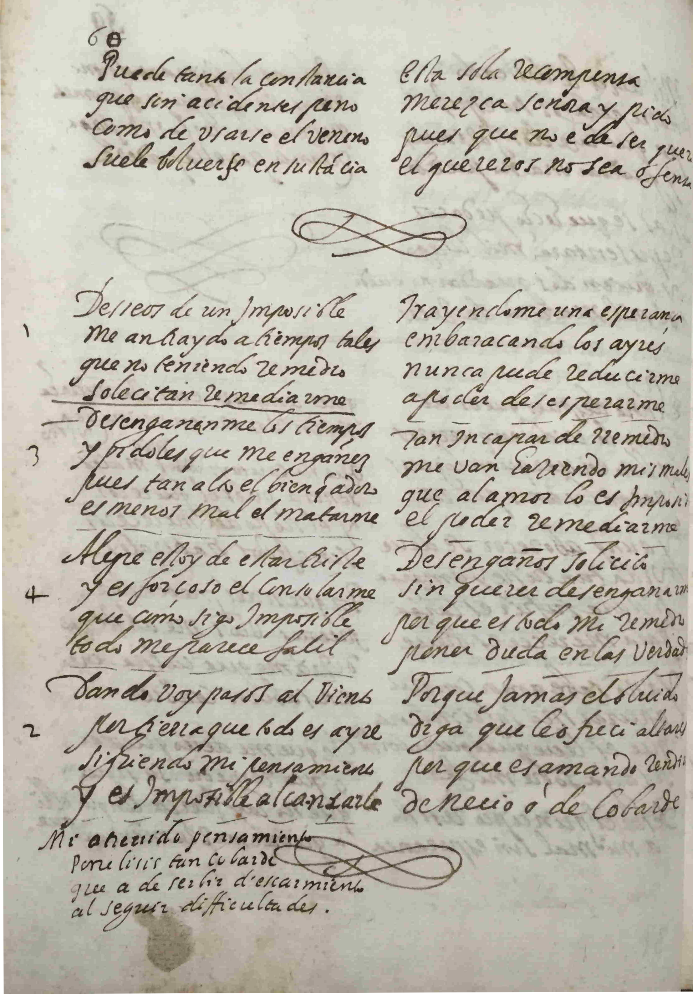 Cancionero del Duque de Alba I-Nn MS XVII.30 p.60 con Deseos de un imposible